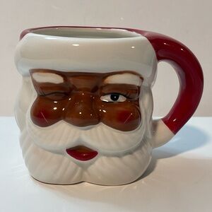 Pottery Barn Black Winking Santa Claus Figural 16oz Mug New